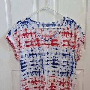 Style & Co. Red and Blue Tie-Dye T-Shirt Relaxed Fit